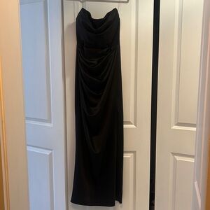 House of CB Adrienne Black Satin Strapless Corset Maxi dress